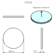 N52 Neodymium magnet disc : 25mm OD x 1mm H - The Quaint Magnet Shop of Supreme Magnets
