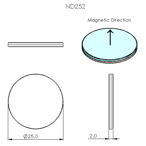 N52 Neodymium magnet disc : 25mm OD x 1mm H - The Quaint Magnet Shop of Supreme Magnets