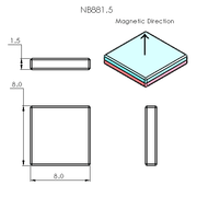 N52 Neodymium magnet epoxy coated block : 8mm L x 8mm W x1.5mm H - The Quaint Magnet Shop of Supreme Magnets