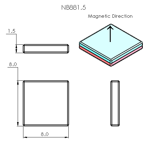 N52 Neodymium magnet epoxy coated block : 8mm L x 8mm W x1.5mm H - The Quaint Magnet Shop of Supreme Magnets