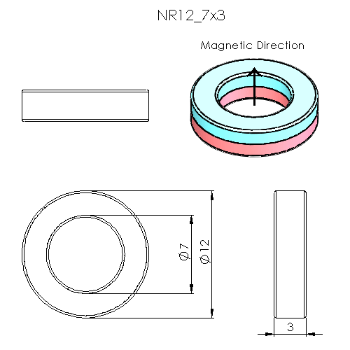 N52 Neodymium Magnet Ring 12mm OD x 7mm ID x 3mm H - The Quaint Magnet Shop of Supreme Magnets