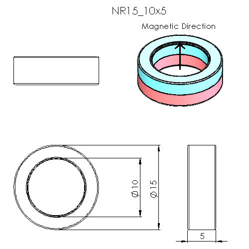 N52 Neodymium Magnet Ring 15mm OD x 10mm ID x 5mm H - The Quaint Magnet Shop of Supreme Magnets