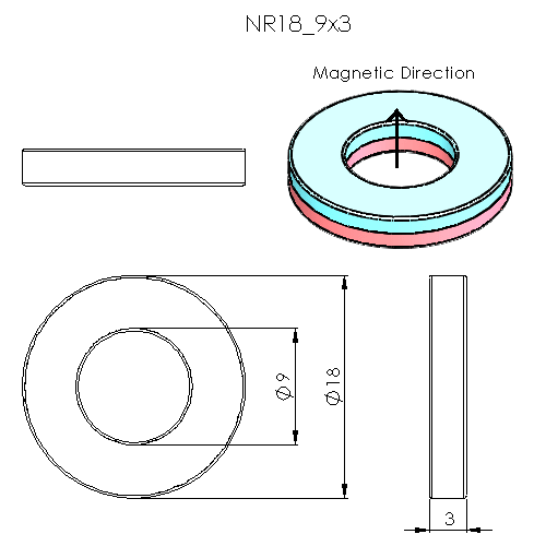 N52 Neodymium Magnet Ring 18mm OD x 9mm ID x 3mm H - The Quaint Magnet Shop of Supreme Magnets