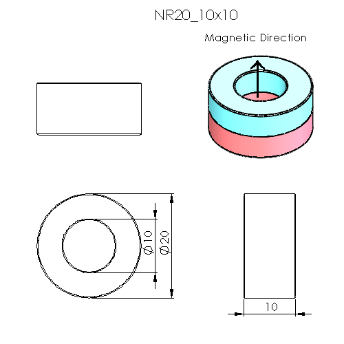 N52 Neodymium Magnet Ring 20mm OD x 10mm ID x 10mm H - The Quaint Magnet Shop of Supreme Magnets