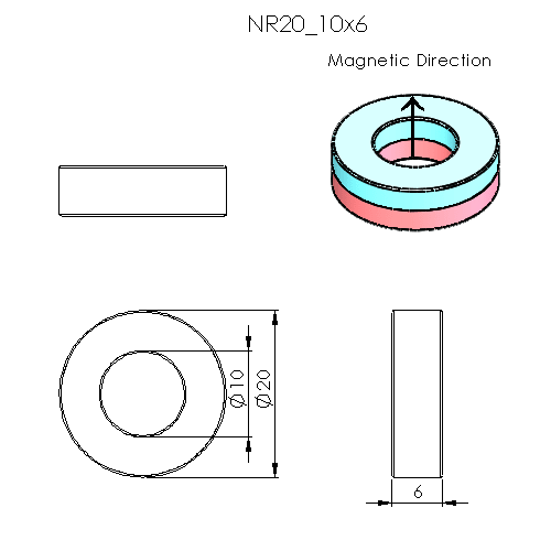 N52 Neodymium Magnet Ring 20mm OD x 10mm ID x 6mm H - The Quaint Magnet Shop of Supreme Magnets