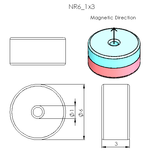 N52 Neodymium Magnet Ring 6mm OD x 1mm ID x 3mm H - The Quaint Magnet Shop of Supreme Magnets