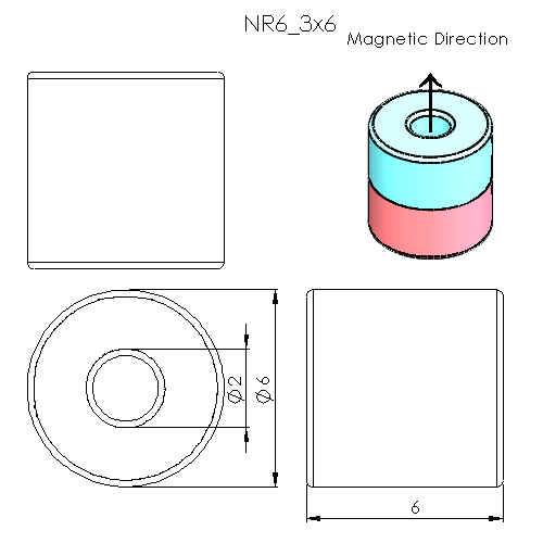 N52 Neodymium Magnet Tube 6mm OD x 3mm ID x 6mm H - The Quaint Magnet Shop of Supreme Magnets