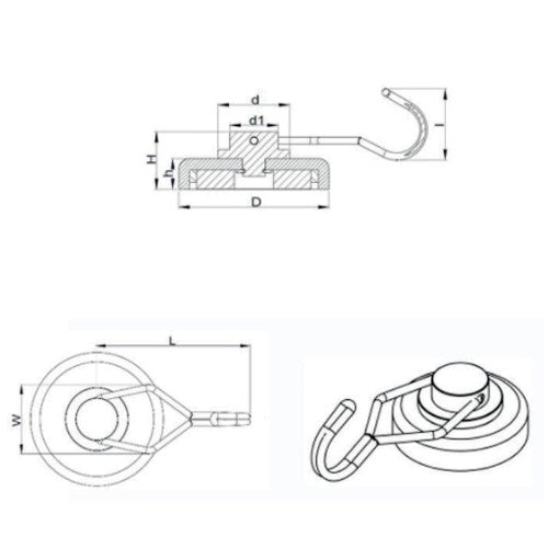 Falcon Claw NG Series Supreme Round Base Neodymium Pot Magnet with Swivel Hook - Supreme Magnets