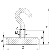 FC Series Ferrite Round Base Pot Magnet with Hook - Supreme Magnets