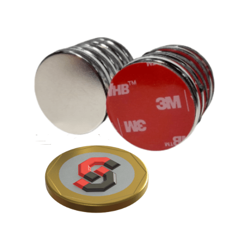 N40 Neodymium Magnet disc : 30mm OD x 3mm T with Adhesive ( multipack ) - The Quaint Magnet Shop